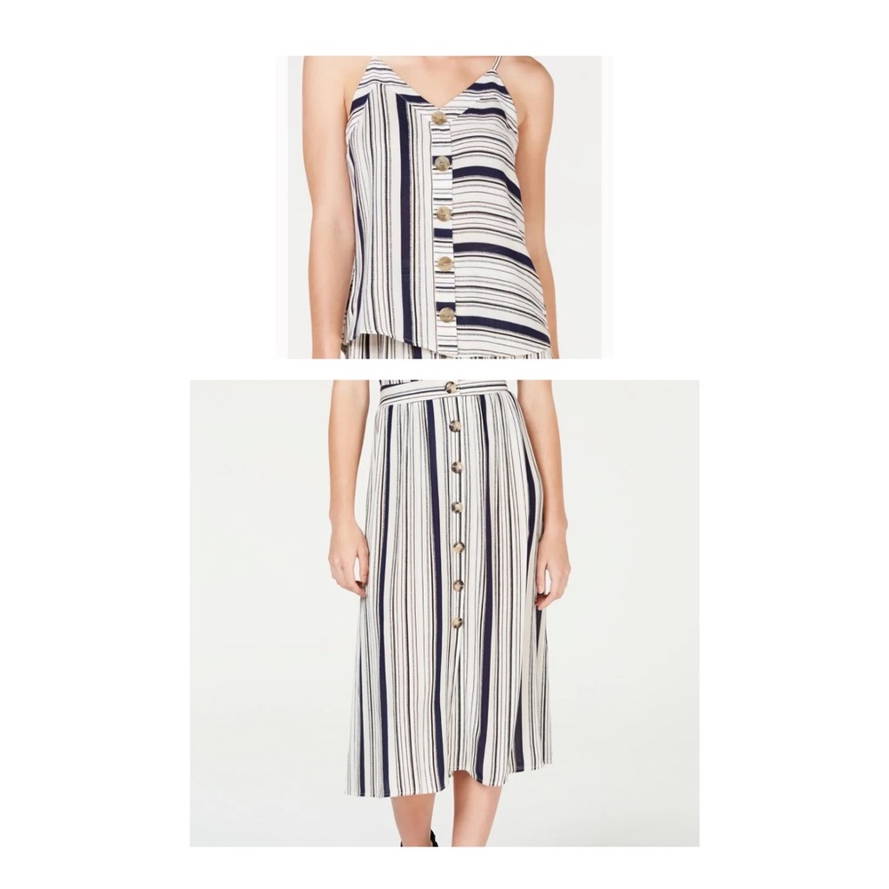 BCX Striped Tank Top and Button-trimmed Beige Skirt Set Size Small